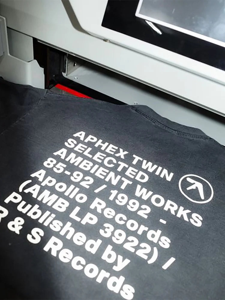 Männer T-Shirt Aphex Twin Gewaschen Schwarz Druck Baumwolle Grafik Übergroßen Koreanische Mode Kurzarm Tops Tees Y2k Streetwear Kleidung