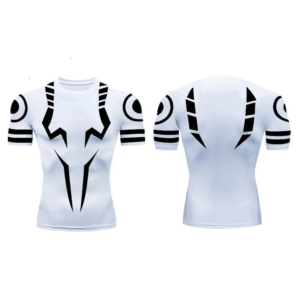 Anime Jujutsu Kaisen Kompressionsset Fitnessanzug für Herren, schnell trocknendes 3D-Kompressionsshirt + Fitnessstudio-Shorts, Lauf-Workout-Sportbekleidung