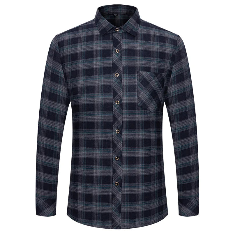 M-6XL Herren Flanell hemden aus reiner Baumwolle Langarm Single Pocket Casual Plaid dicke weiche gemütliche gebürstete Hemden Bluse Männer Kleidung