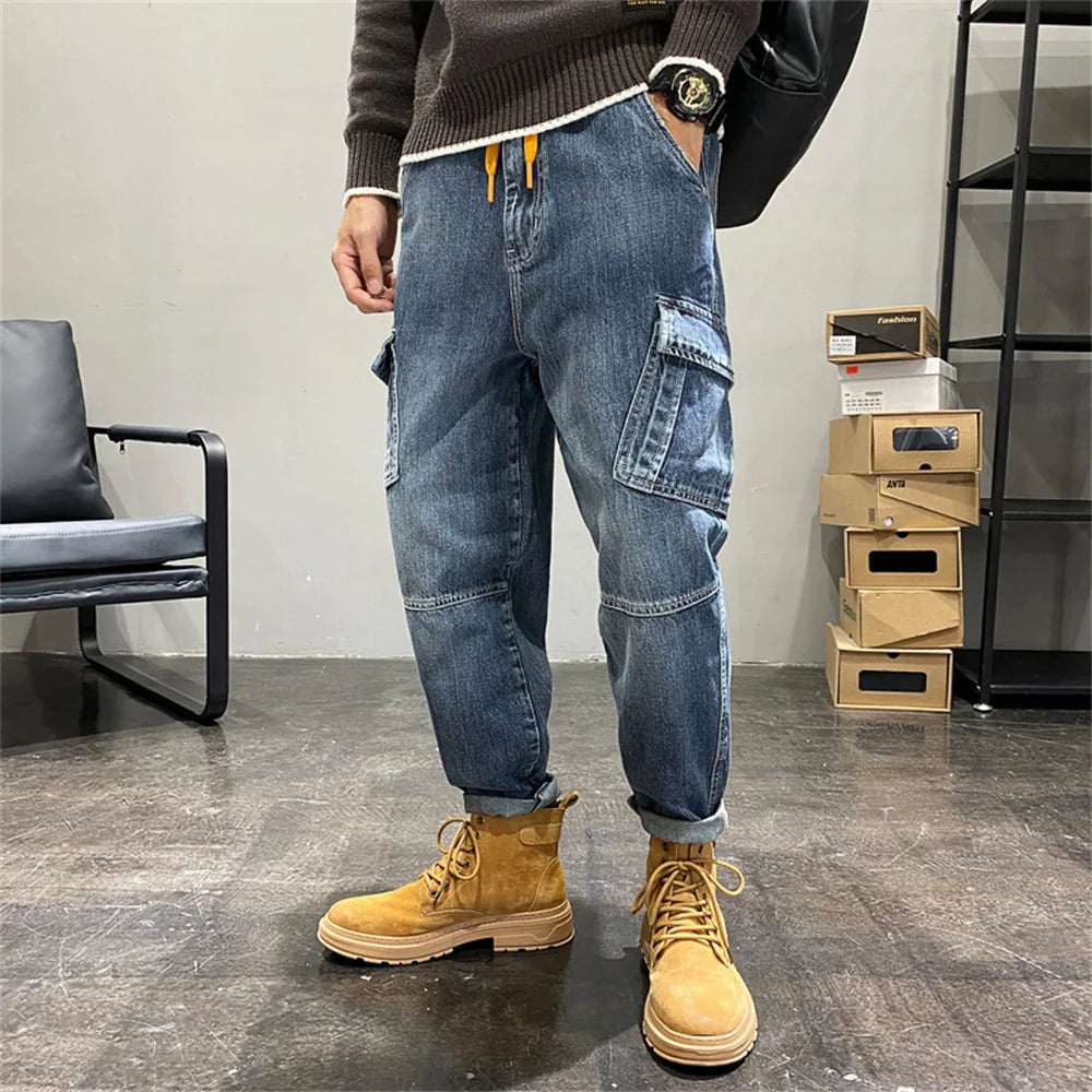Jeans Männer Baggy Kleidung Multi Taschen Skateboard Cargo Jeans Für Männer Taktische Denim Jogger Jeans Männer Hosen Denim Hosen Mann