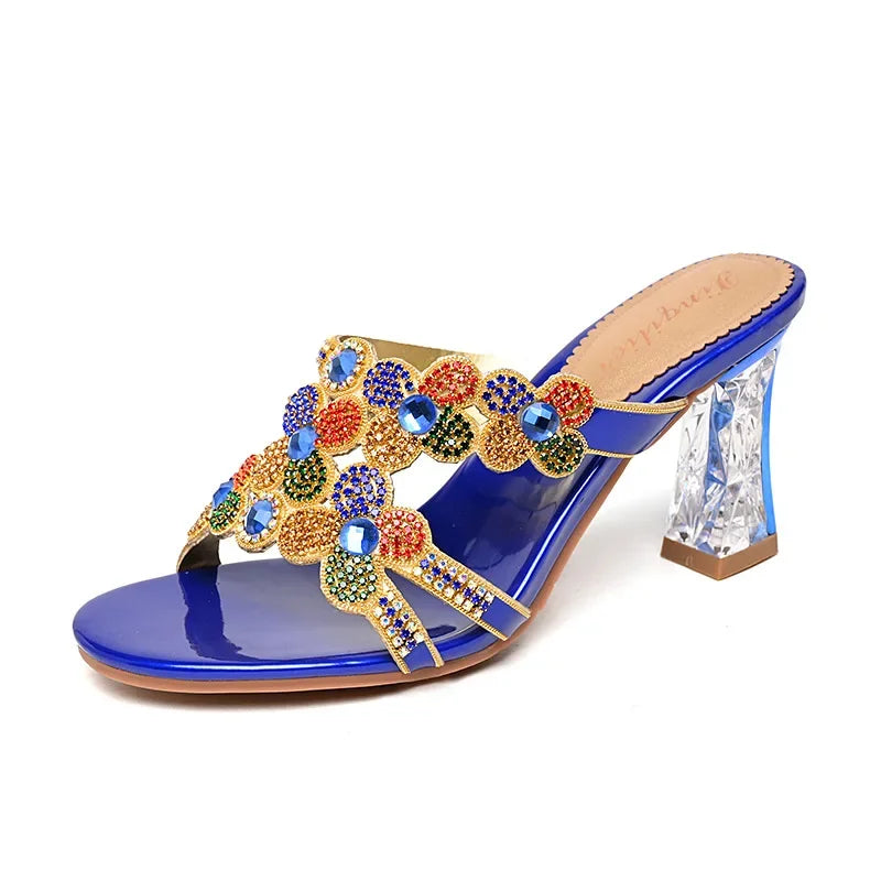 Bequeme Strandpantoffeln Damen Diamant High Heel Sandalen Damen Partyschuhe Modische Damensandalen