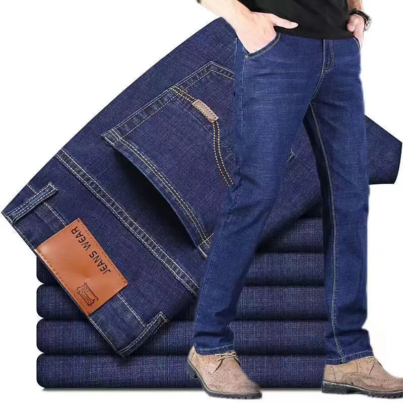 Herrenjeans mit geradem Schnitt und elastischem Bund, neuer und beliebter Stil, Freizeithose für Frühling und Herbst, große Größen, geeignet für Arbeit und Freizeit.