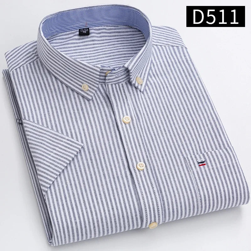 100% Baumwolle Atmungsaktiv Männer Oxford Kurzarm Sommer Plaid Shirts Gestreiften Männliche Kleidung Business Regular Fit Übergroßen