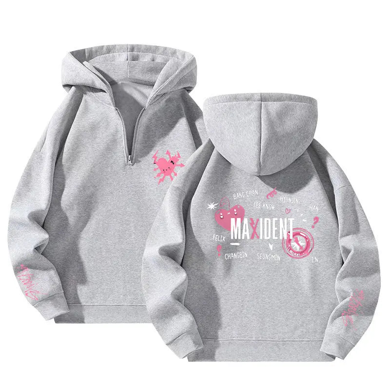 Kapuzenpullover Stray Kids Maxident Fleece Herren und Damen Casual Kpop Hip Hop Langarm Reißverschluss Hoodie Top
