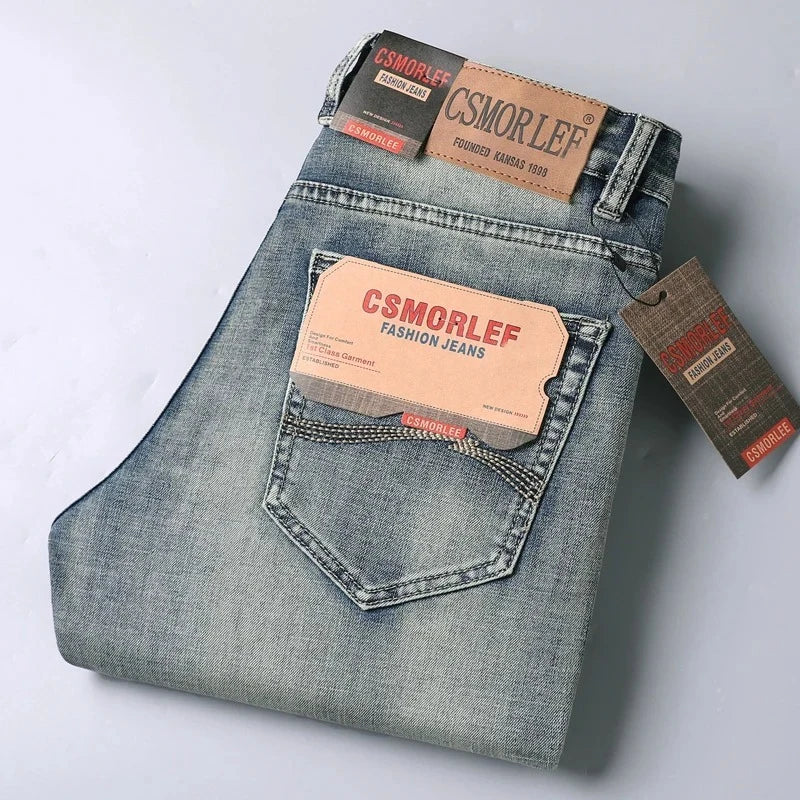 2026 Frühling Sommer Dünne Jeans Klassischer Stil Mode Stretch Regular Fit Denim-Hose Herren Marke Gewaschene Hellblaue Jeans