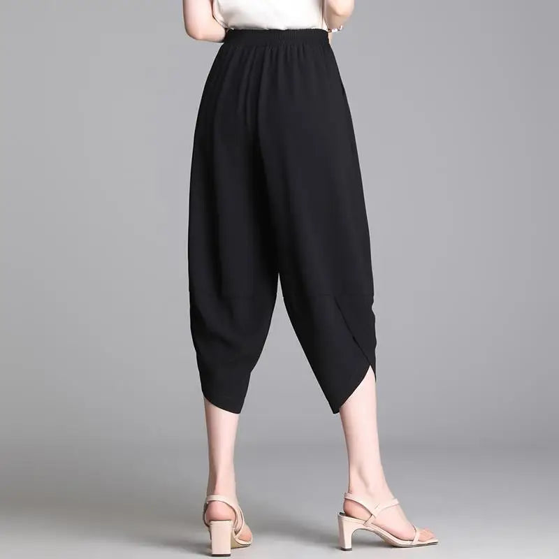 22,99 € Mode Frauen Sommer schwarz Bloomers Capris koreanische Kleidung vielseitige Freizeit hose schlanke elastische hohe Taille dünne Vintage-Hose