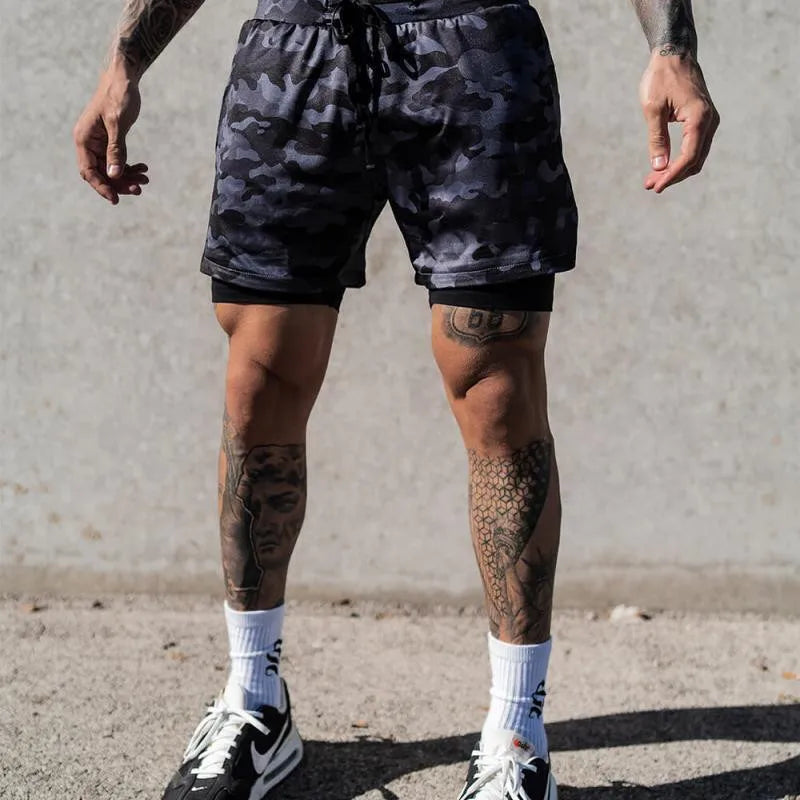 NEUE 2-IN-1 Sport Laufen Lässige Atmungsaktive Shorts Männer Doppel-deck Jogging Quick Dry GYM Shorts Fitness Workout männer Shorts