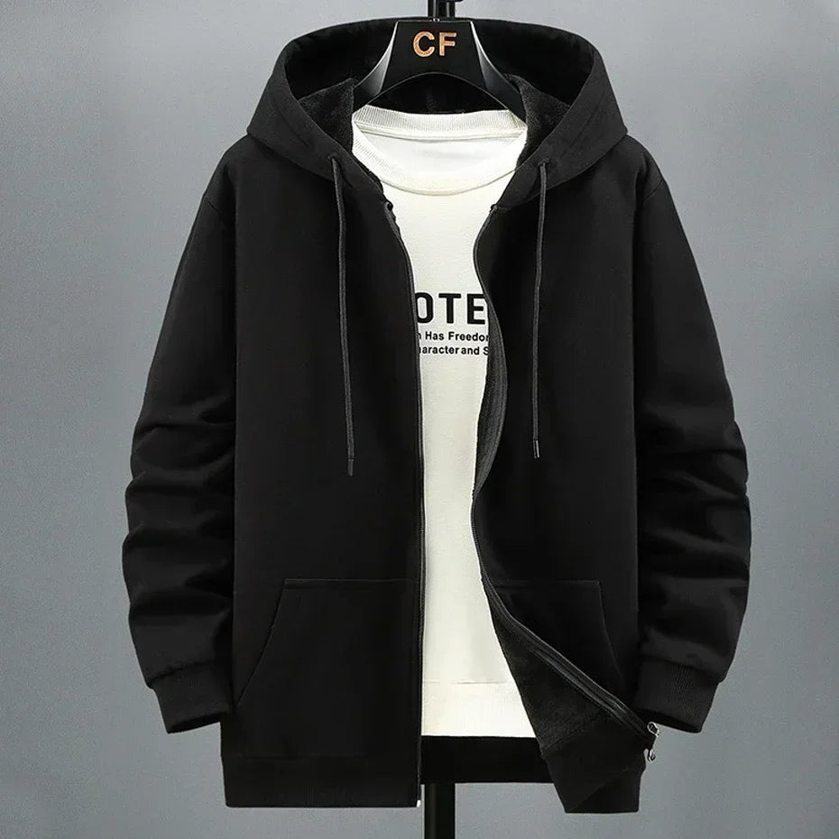 Große Größe Hoodie Männer Kapuze Langarm Sweatshirt Männlich Zip-up Lose Baumwolle Fleece-gefüttert Casual Top Zipper Große fett Plus 10XL 12XL