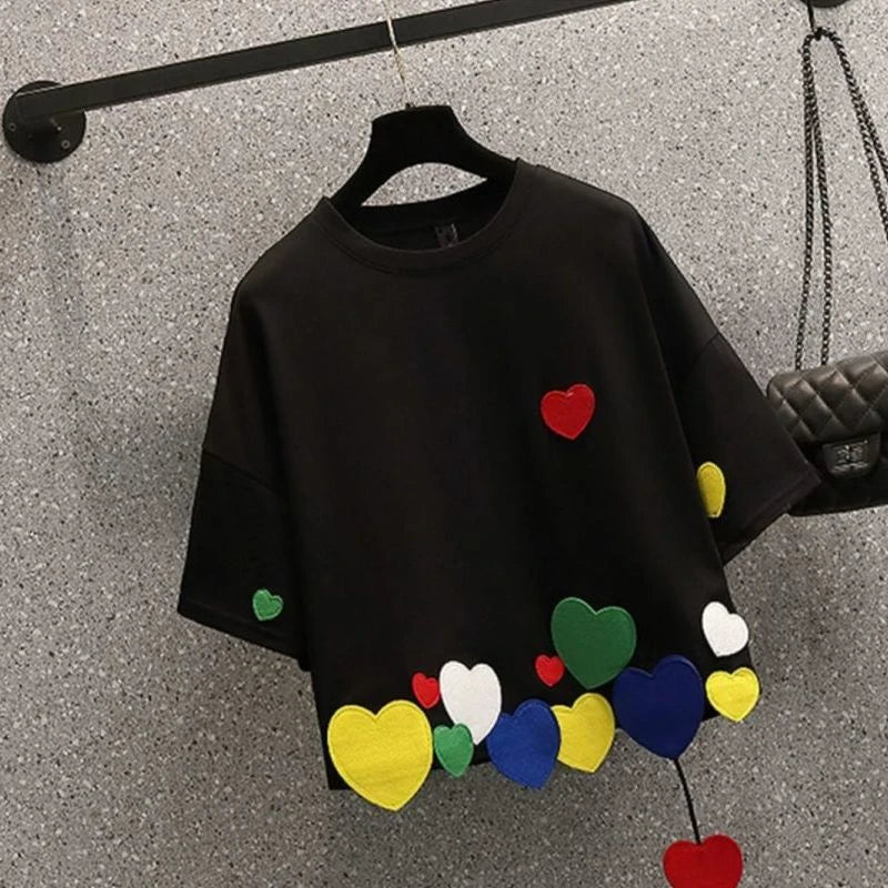 Sommer Neue Rundhals Mode Kurzarm T-shirt Frauen High Street Casual Lose Pullover Persönlichkeit Baumwolle Alle-spiel Tops