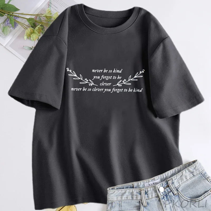Damen T-Shirt Never Be So Clever You Forget To Be Kind Marjorie Lyrics T-Shirt Damen Baumwolle Kurzarm T-Shirts Streetwear