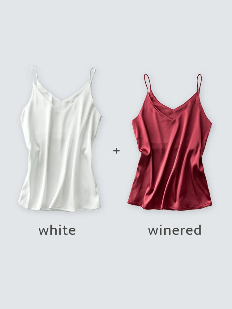 Spaghettiträger-Top für Damen, Neckholder, V-Ausschnitt, Basic, weiß, Cami, ärmellos, Satin-Seiden-Tanktops, Damen-Sommer-Unterhemd