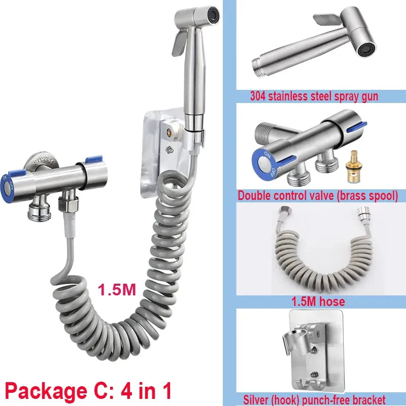 Hand-Bidet-Sprühset, Spritzpistole aus Edelstahl 304, Dusche, Hand-WC-Bidet-Wasserhahn, Sprühgerät, Duschdüse, selbstreinigend