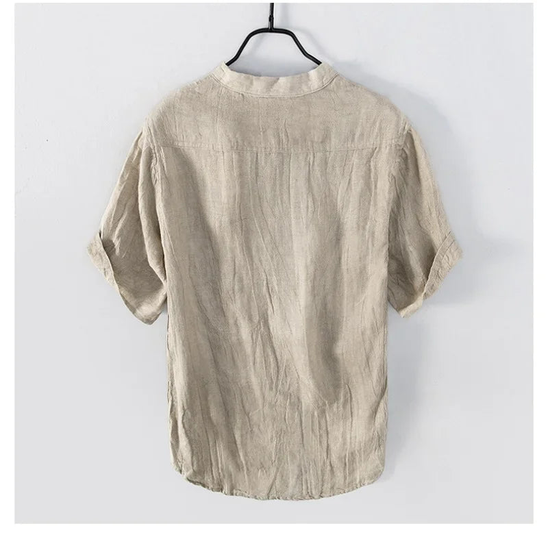 Sommer neue Vintage reine Leinen Kurzarm T-Shirt für Männer dünne einfarbige schlanke Männer Kleidung große Größe bl888
