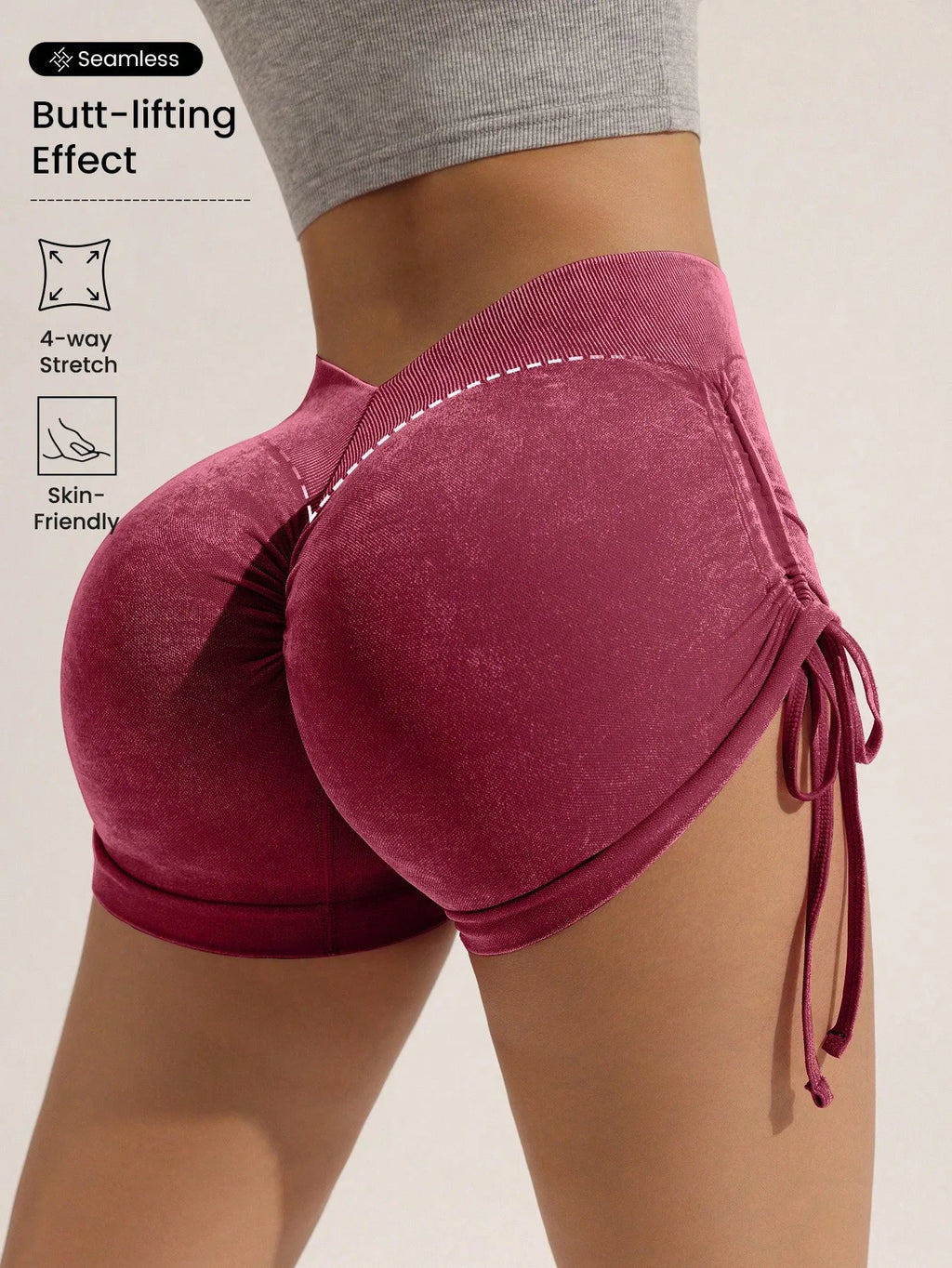 Mattierte Shorts mit Kordelzug für Damen, pfirsichfarbenes Heben des Gesäßes, Fitnessradfahren, dreiteilige Hose, Laufsport, mattierte Shorts