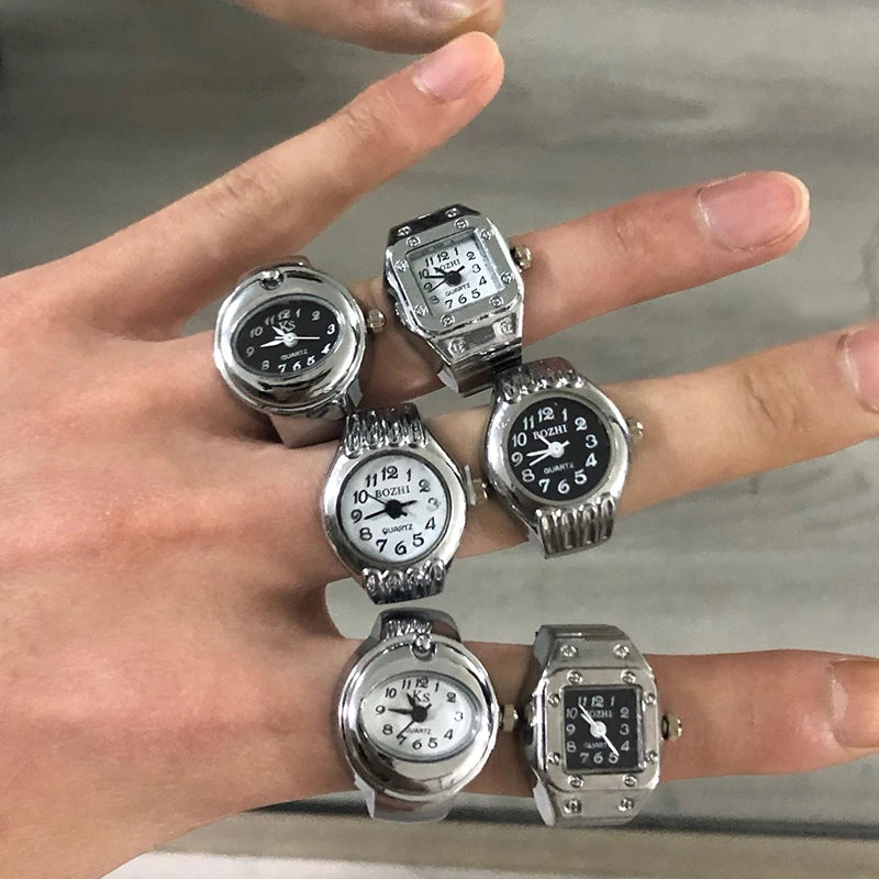 Vintage Punk Finger Uhr Mini Gummiband Legierung Uhren Paar Ringe Schmuck Uhr Retro Römischen Quarzuhr Ringe Frauen Männer