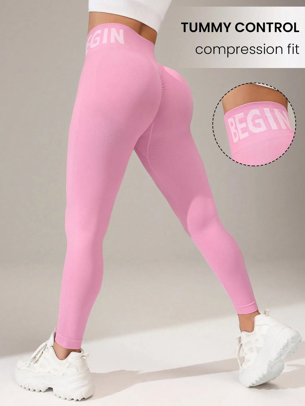 Europäische und amerikanische nahtlose Yoga-Leggings mit Bundbeschriftung, Po-Lifting, schnell trocknende, atmungsaktive Damenstrumpfhose für Erbse