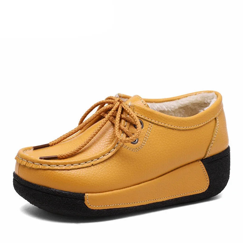 Winter Schuhe Aus Echtem Leder Frauen Flache Plattform Schuhe Casual Frauen Müßiggänger Plüsch Frauen Slip-on Sneakers für Frauen