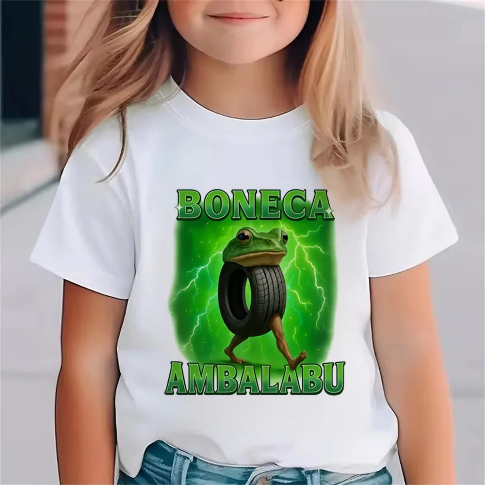 Italienische Brainrot Tiere Kinder Tung Tung Sahur Kurzarm Tops für Kinder Lustige Meme T-Shirt Sommerkleidung