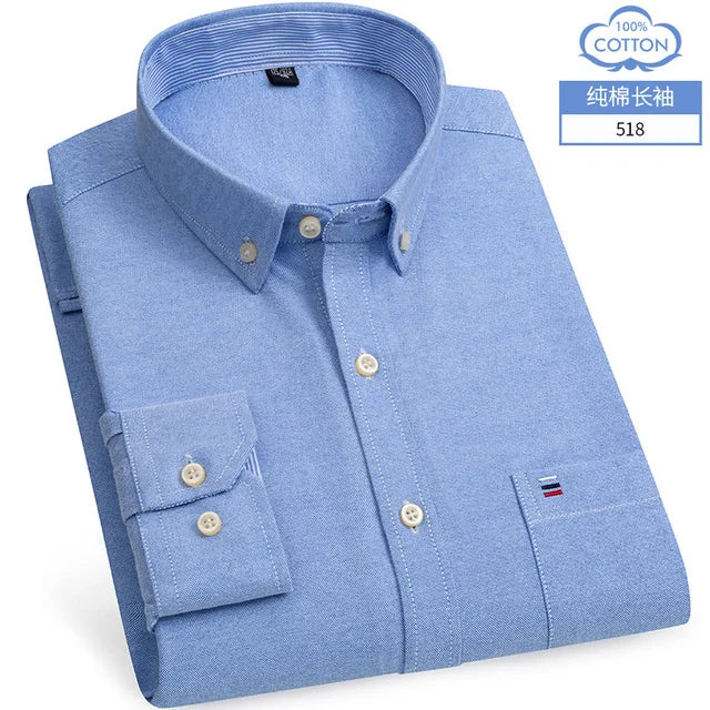 S-6XL Oxford-Hemden für Herren, langärmelig, reine Baumwolle, einfarbig, gestreift, Freizeit, bestickt, Pferd, Streetwear, Business, einfarbig, Büro, 6XL