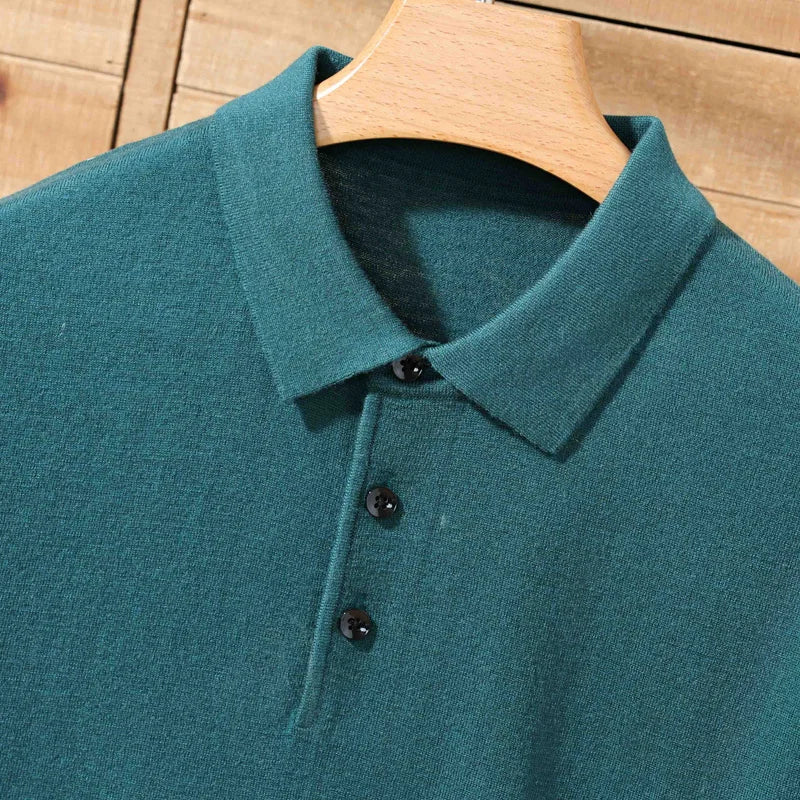 Sommer 100 % Merinowolle Herren Reverspullover Kurzarm POLO-Ausschnitt Pullover lockeres Top Business Casual Strick-T-Shirt