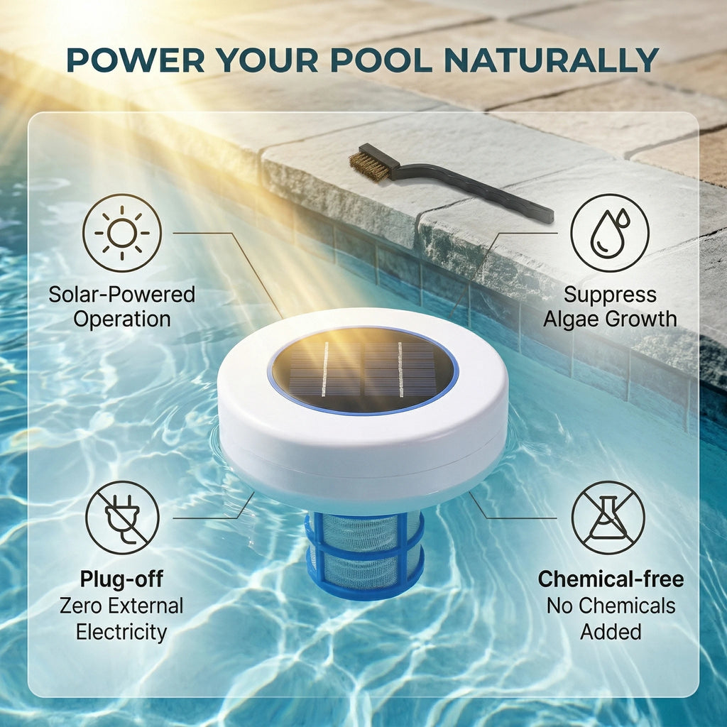 Solar-Pool-Reiniger, chlorfreier Wasserprozessor, Solar-Pool-Ionisator, Hemmungswerkzeuge für Wasseralgen, Reinigungswerkzeuge für Schwimmbäder