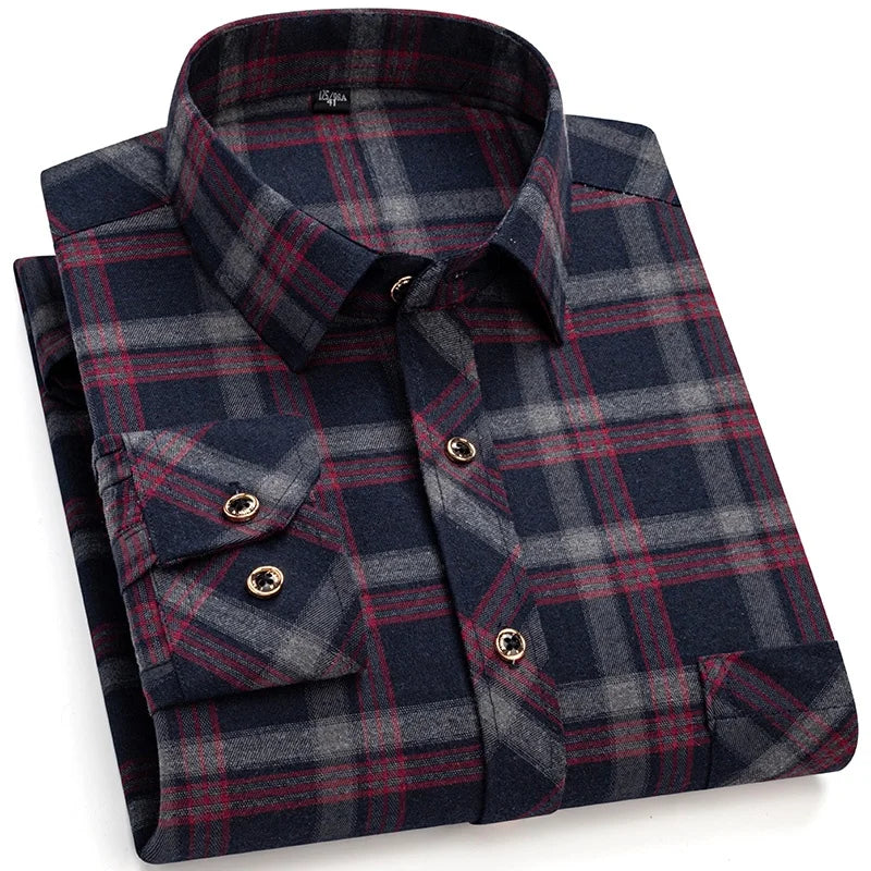 M-6XL Herren Flanell hemden aus reiner Baumwolle Langarm Single Pocket Casual Plaid dicke weiche gemütliche gebürstete Hemden Bluse Männer Kleidung