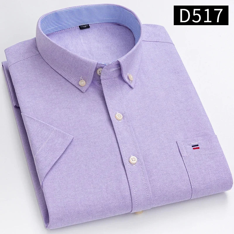 100% Baumwolle Atmungsaktiv Männer Oxford Kurzarm Sommer Plaid Shirts Gestreiften Männliche Kleidung Business Regular Fit Übergroßen