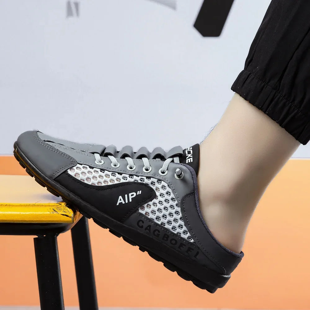 Herren Sommer Neue Atmungsaktive Offene Zehenpartie Slipper Lässige Halbschuhe für Draußen mit EVA-Einlegesohle und Mesh-Futter im Farbblock-Design
