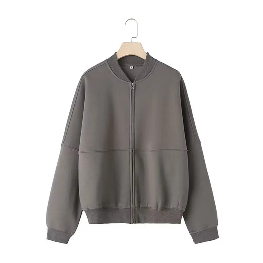 HH Damen Herbst 2-teilig Retro einfarbig Reißverschluss Bomberjacke Sweatshirt + hohe Taille Schnürung Damen Hose mit weitem Bein Street Wear