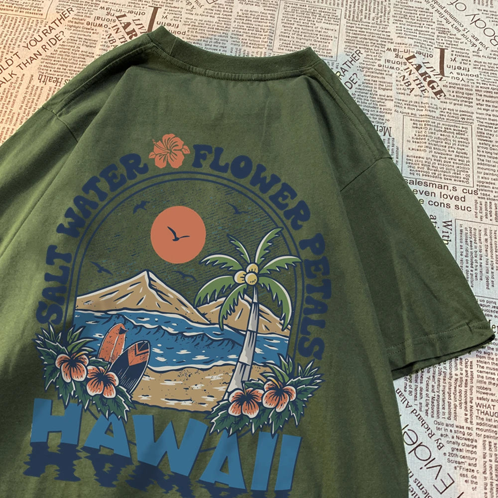 Salzwasser Blütenblätter Hawaii T-shirts Männer Frauen Casual Schweiß T Shirts Casual Baumwolle T Kleidung Hip Hop Oversize Tops Paar