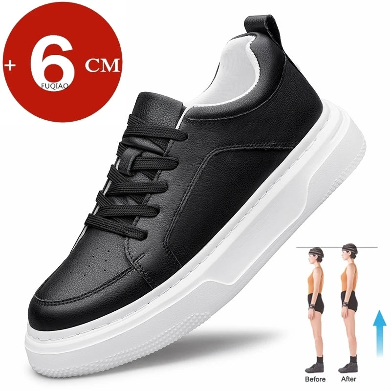 Echtes Leder, 6 cm, Höhe erhöhen, Paar-Schuhe, bequem, atmungsaktiv, Aufzug-Sneaker für Männer und Frauen, leicht, lässig, Sport