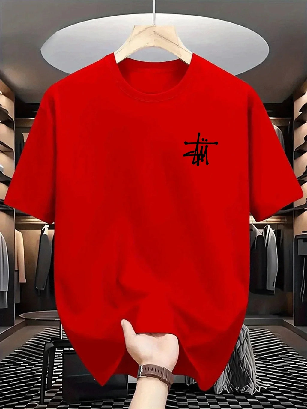 Herren-T-Shirt mit Rundhalsausschnitt, kurzen Ärmeln, sauberem Finish, stilvoll, trocken bequem, waschbar, dehnbar, leicht, modisch.