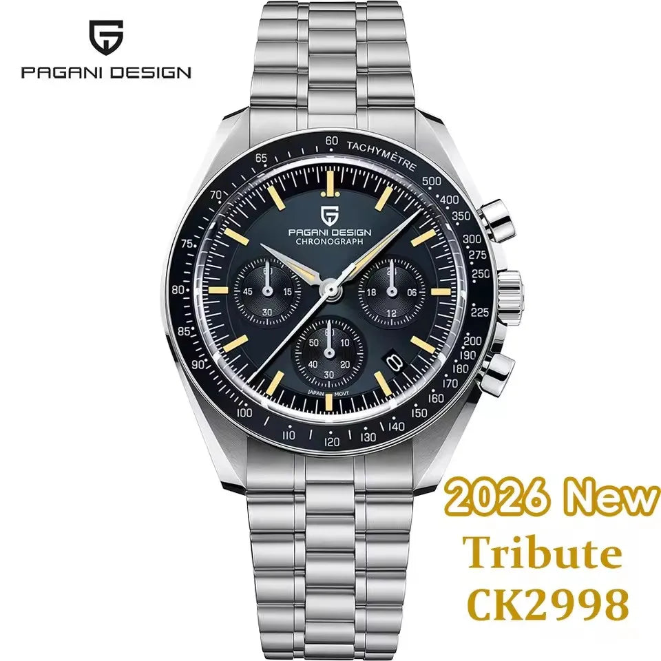 PAGANI DESIGN 2026 New Moon Herrenuhren, Luxus-Quarzuhr für Herren, VK63, Chronograph, AR-Saphirspiegel, Keramiklünette, leuchtend