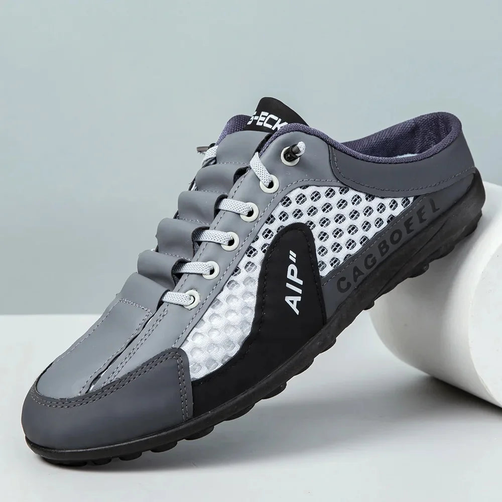 Herren Sommer Neue Atmungsaktive Offene Zehenpartie Slipper Lässige Halbschuhe für Draußen mit EVA-Einlegesohle und Mesh-Futter im Farbblock-Design