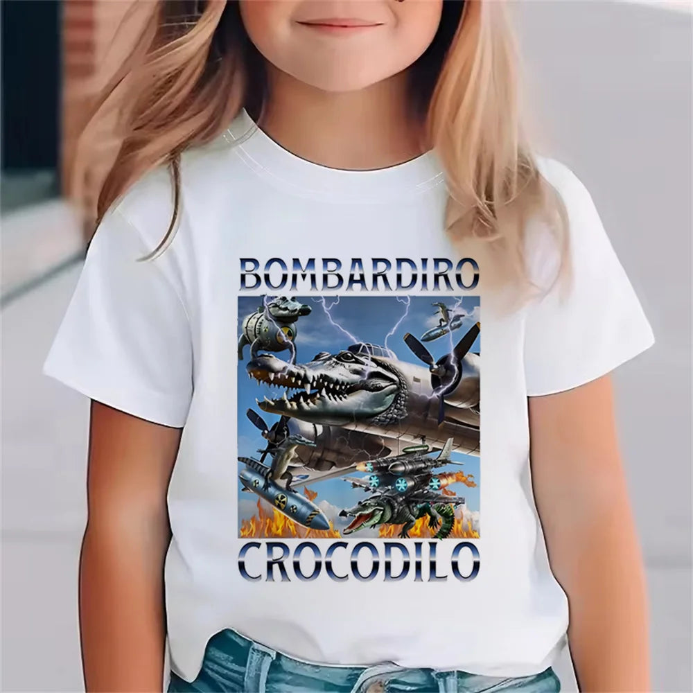 Italienische Brainrot Tiere Kinder Tung Tung Sahur Kurzarm Tops für Kinder Lustige Meme T-Shirt Sommerkleidung