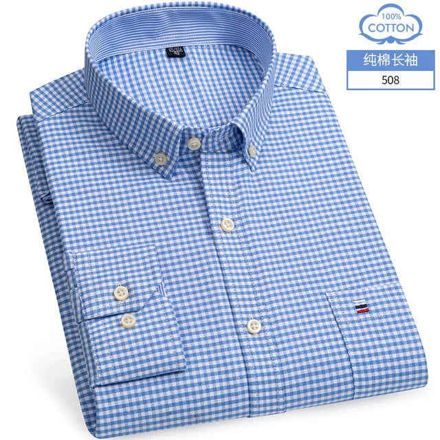 S-6XL Oxford-Hemden für Herren, langärmelig, reine Baumwolle, einfarbig, gestreift, Freizeit, bestickt, Pferd, Streetwear, Business, einfarbig, Büro, 6XL