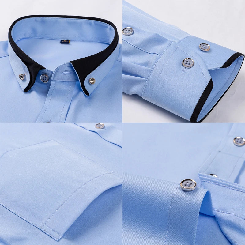 Neue Mode Frühjahr Elastische Nicht-eisen Langarm-shirt Männer der Jugend Kristall Taste Patchwork Kragen Nicht Baumwolle Business hemd Männer