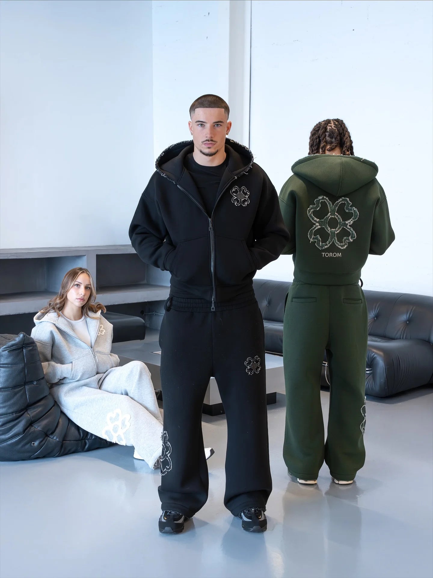 Herren Oversized  Set, Unisex Passform Zip-Up Hoodie Mehrfarbiges Trendiges Zweiteiler-Set