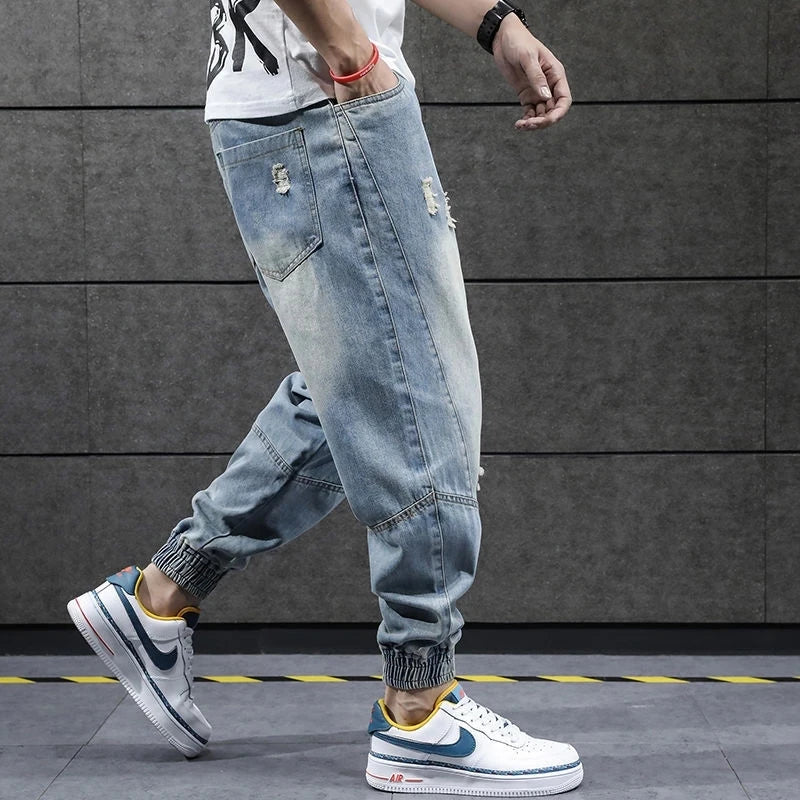 neue Hip Hop Harem Jeans Hosen Männer Lose Jogger Denim Casual Jogginghose Korea Knöchel Länge Hosen Streetwear Männliche Kleidung