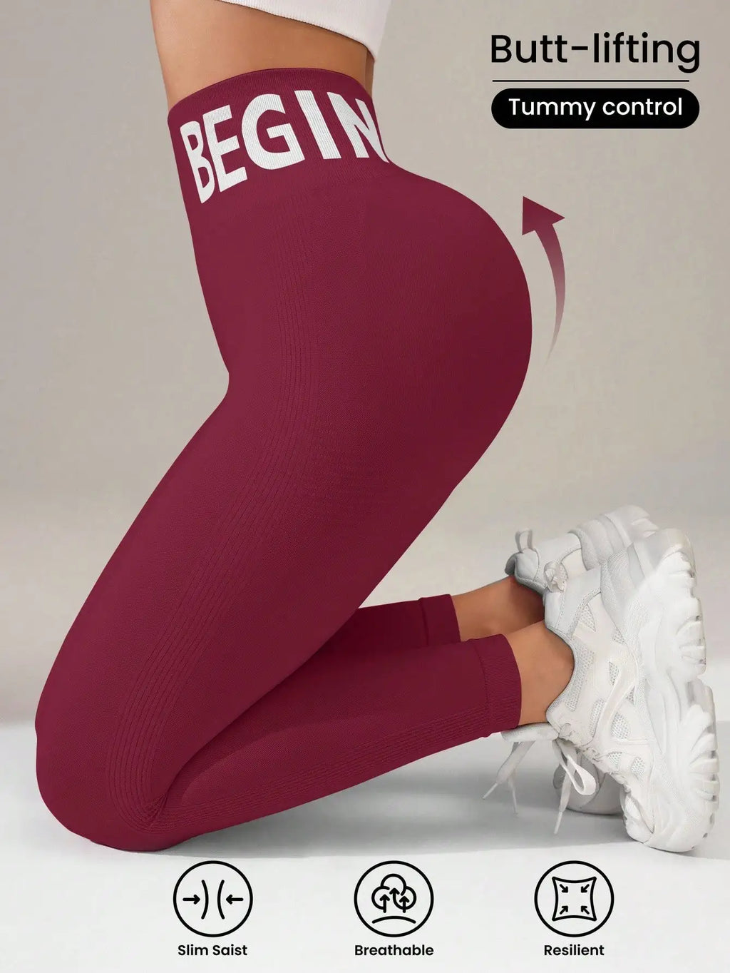 Europäische und amerikanische nahtlose Yoga-Leggings mit Bundbeschriftung, Po-Lifting, schnell trocknende, atmungsaktive Damenstrumpfhose für Erbse