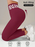 Europäische und amerikanische nahtlose Yoga-Leggings mit Bundbeschriftung, Po-Lifting, schnell trocknende, atmungsaktive Damenstrumpfhose für Erbse