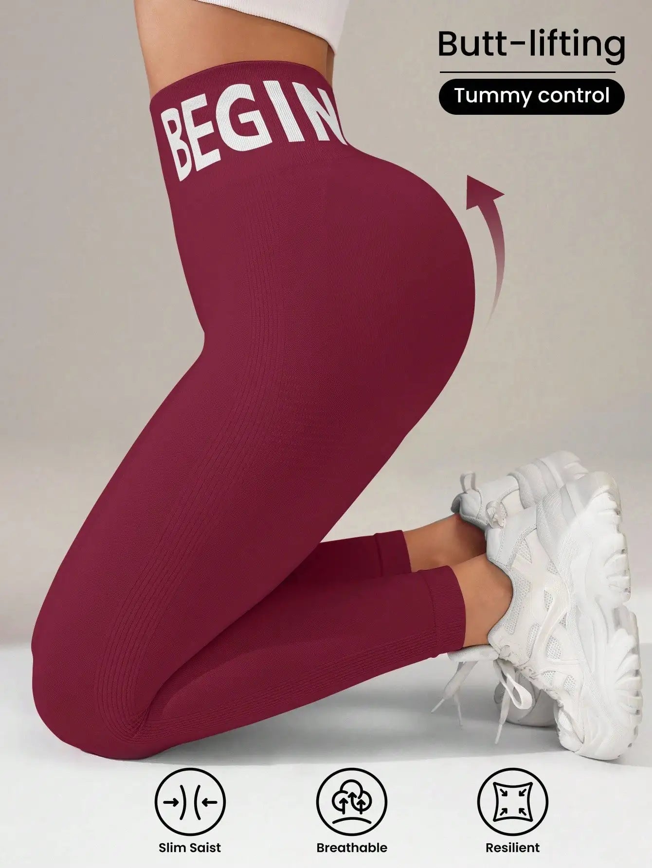 Europäische und amerikanische nahtlose Yoga-Leggings mit Bundbeschriftung, Po-Lifting, schnell trocknende, atmungsaktive Damenstrumpfhose für Erbse