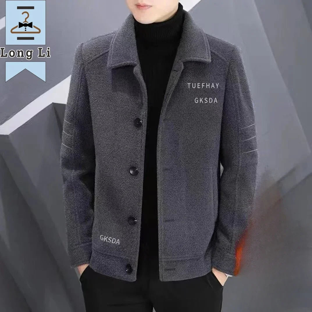 Mode Einfarbig Wolle Mantel männer Casual Plus Baumwolle Verdickt Warme Hochwertige Große größe Jacke