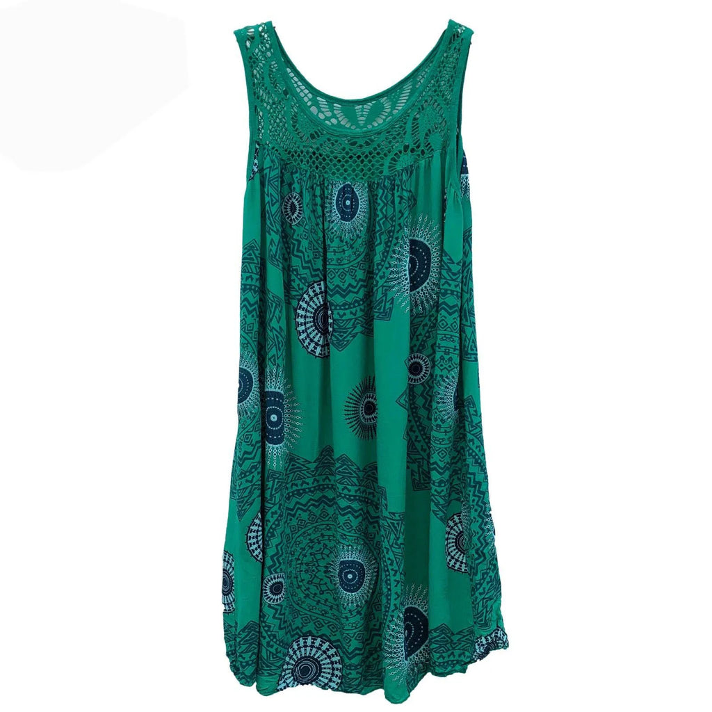 Damenbekleidung, Sommer, ärmelloses Leibchenkleid, Spitzendruck, ärmellos, große Schaukel, lockeres sexy Kleid, langer Rock, Übergröße