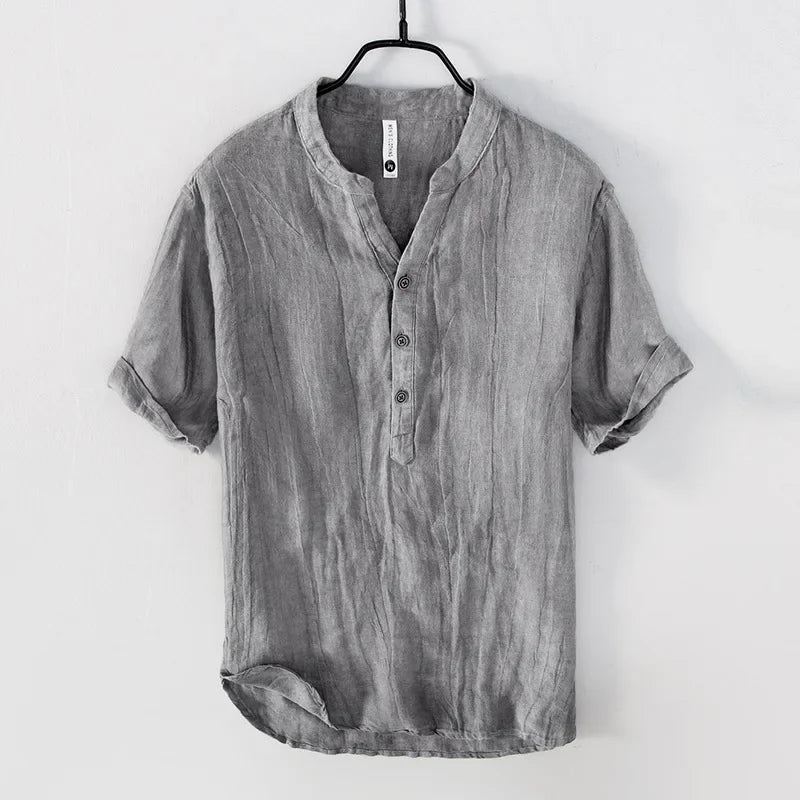 Sommer neue Vintage reine Leinen Kurzarm T-Shirt für Männer dünne einfarbige schlanke Männer Kleidung große Größe bl888