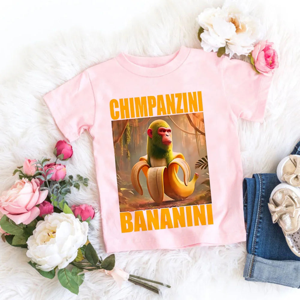 Italienische Brainrot Tiere Kinder Tung Tung Sahur Kurzarm Tops für Kinder Lustige Meme T-Shirt Sommerkleidung
