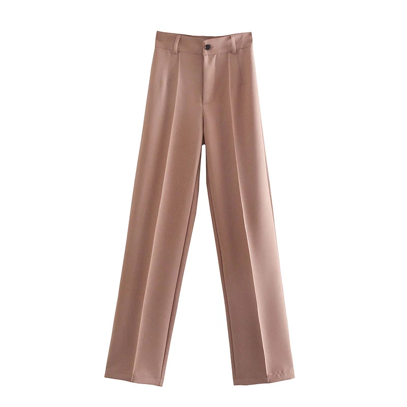 Frauen Chic Mode Büro Tragen Gerade Hosen Vintage Hohe Taille Zipper Fliegen Weibliche Hose Mujer
