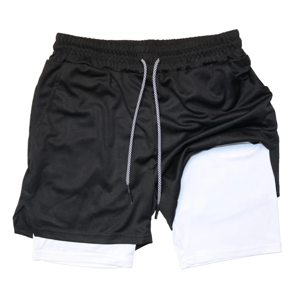 Doppelschichtige Fitness-Shorts für Herren, für Fitness, Fitnessstudio, Training, 2-in-1-Sport-Shorts, schnell trocknend, Workout, Joggen, Doppeldeck, Sommer