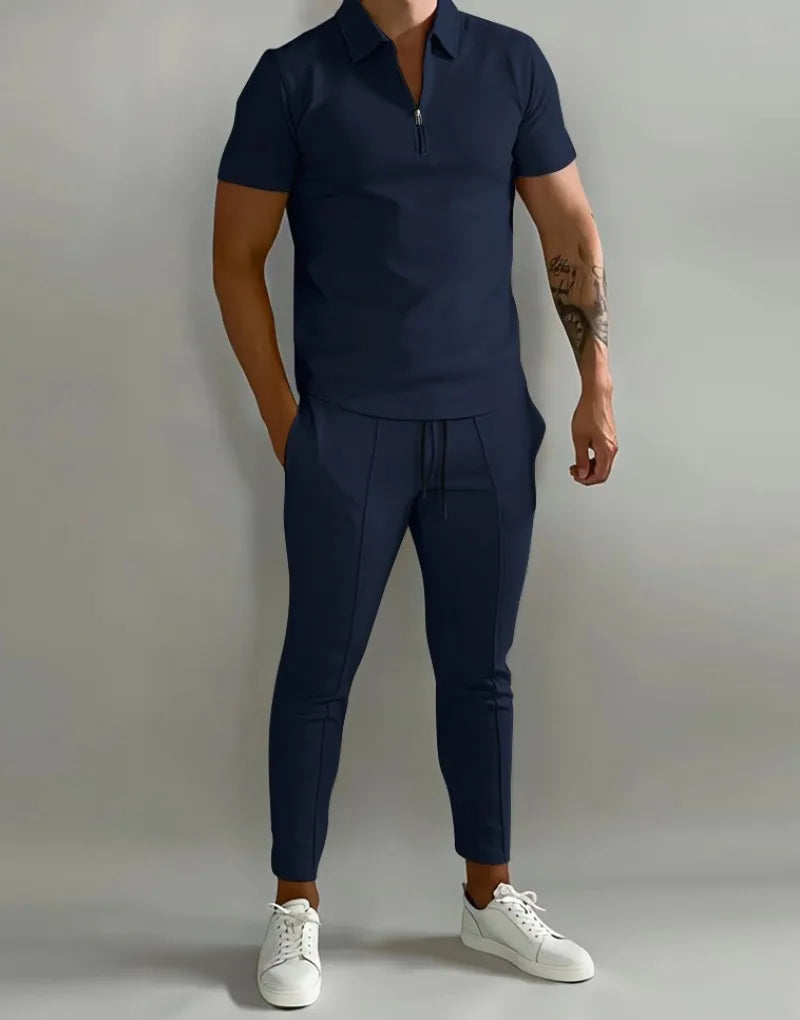 Frühling und Sommer Herren Sets Revers Kurzarm Poloshirt Sporthosen 2-teilige Anzüge für Männer