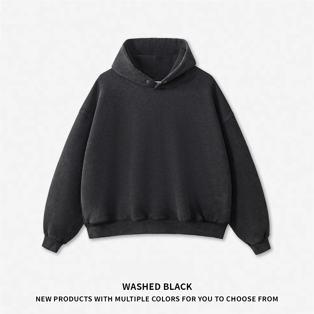 Vintage Mann gewaschen Boxy Fleece Hoodie Unisex lose zerrissene warme Knopf Winter Kapuzenpullover Markenkleidung HY0053